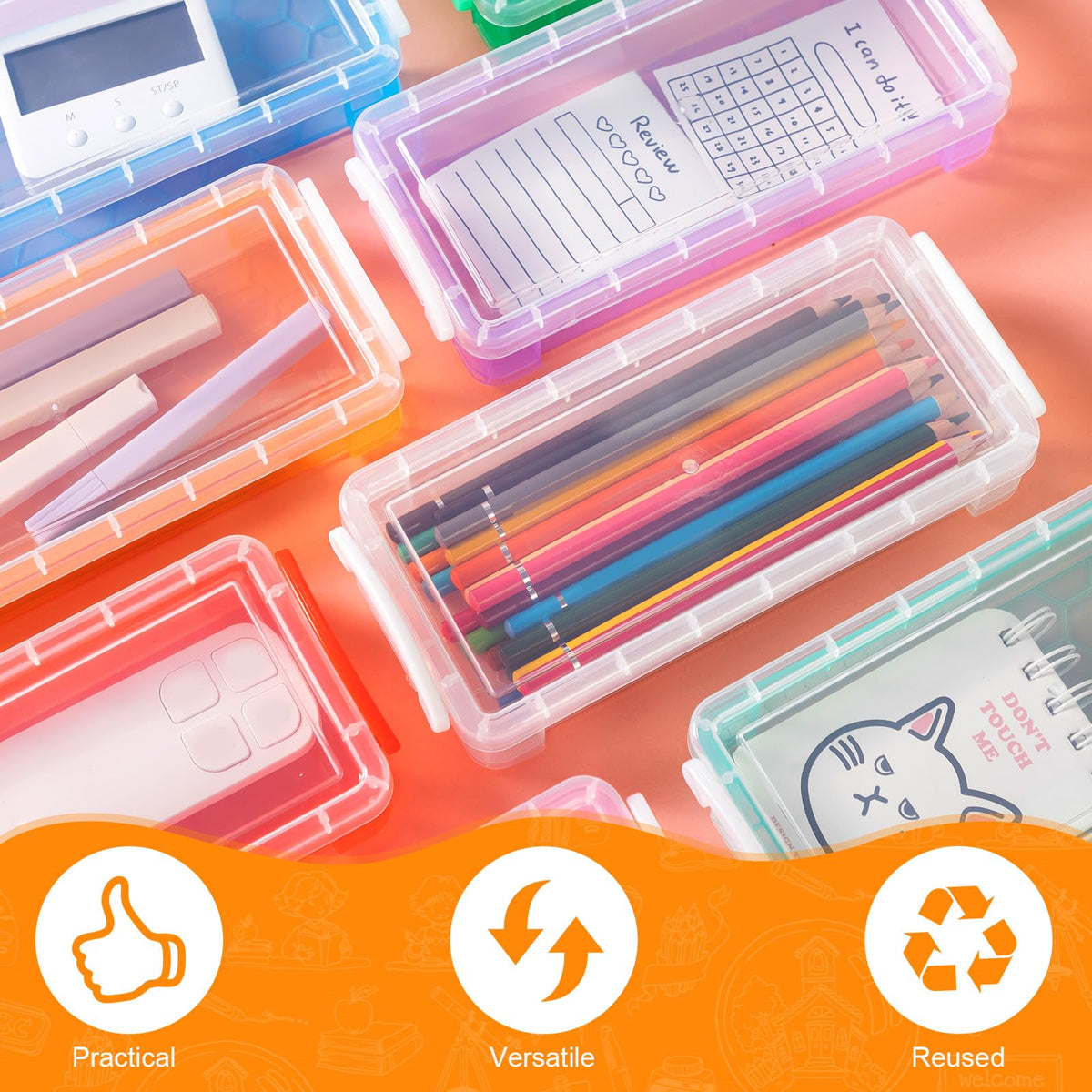 Gueevin 24 Pcs Pencil Box Clear Plastic Pencil Case, Fresh Color