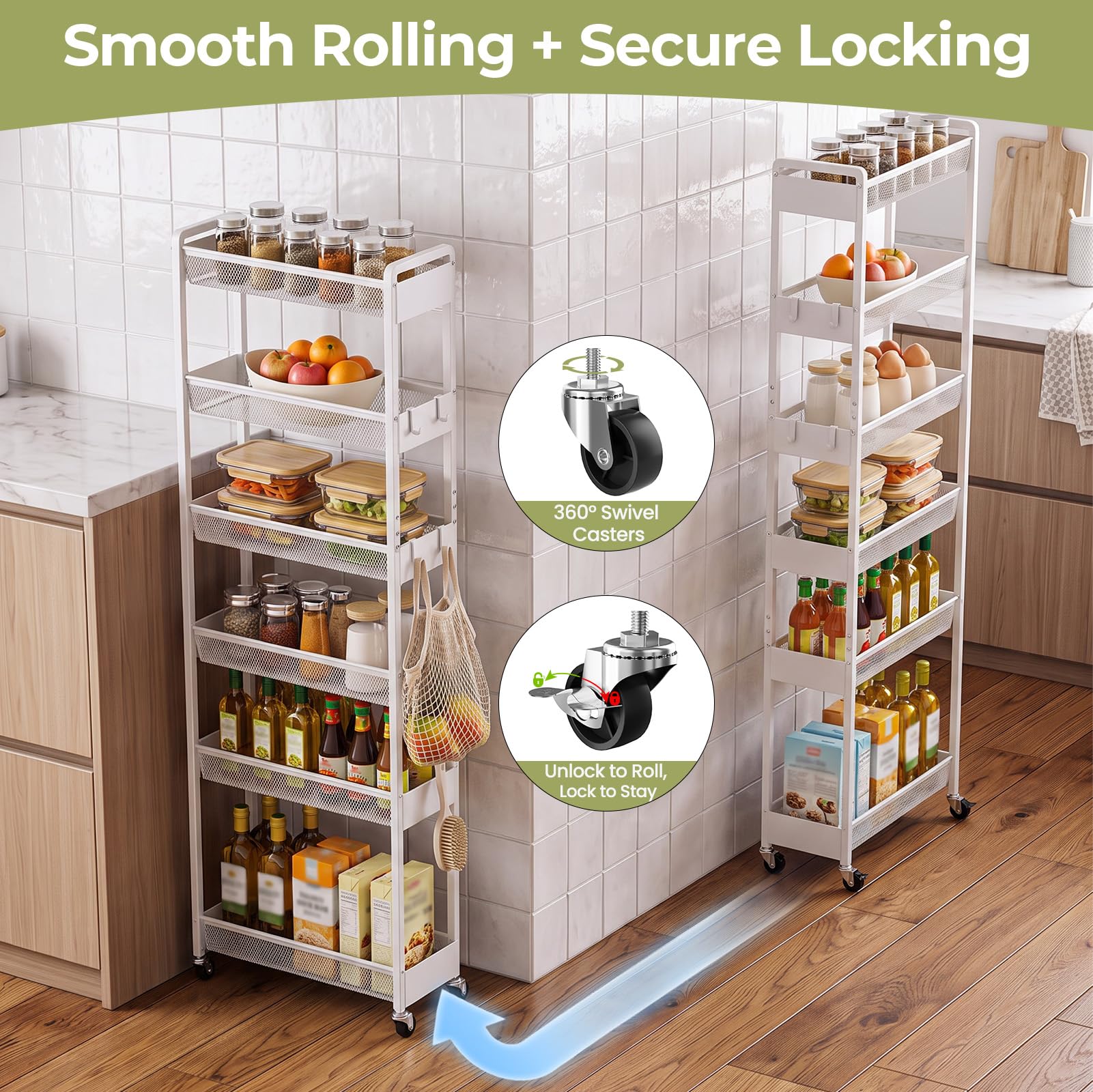 Delamu 6 Tier Slim Rolling Storage Cart, Utility Metal Narrow Cart 7.1" W
