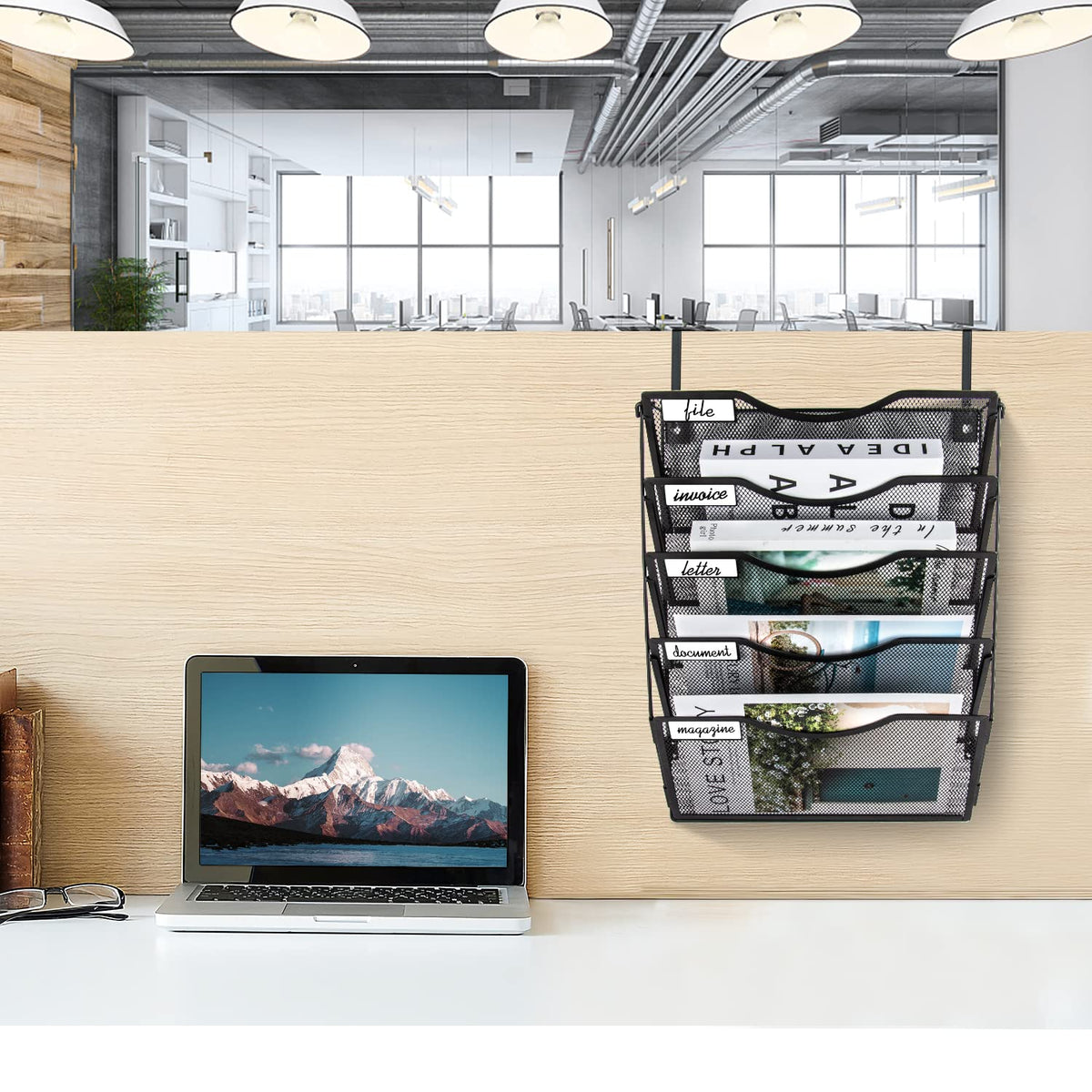 BOHDK Wall File Organizer 5 Pockets, Mail Organizer, Hanging Folder Holder, Foldable | Hanging or