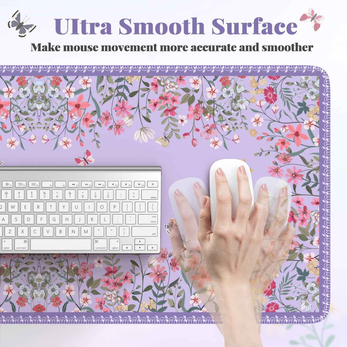 HAOCOO Aesthetic Purple Mouse Pad, Floral Desk Mat for Office Setup