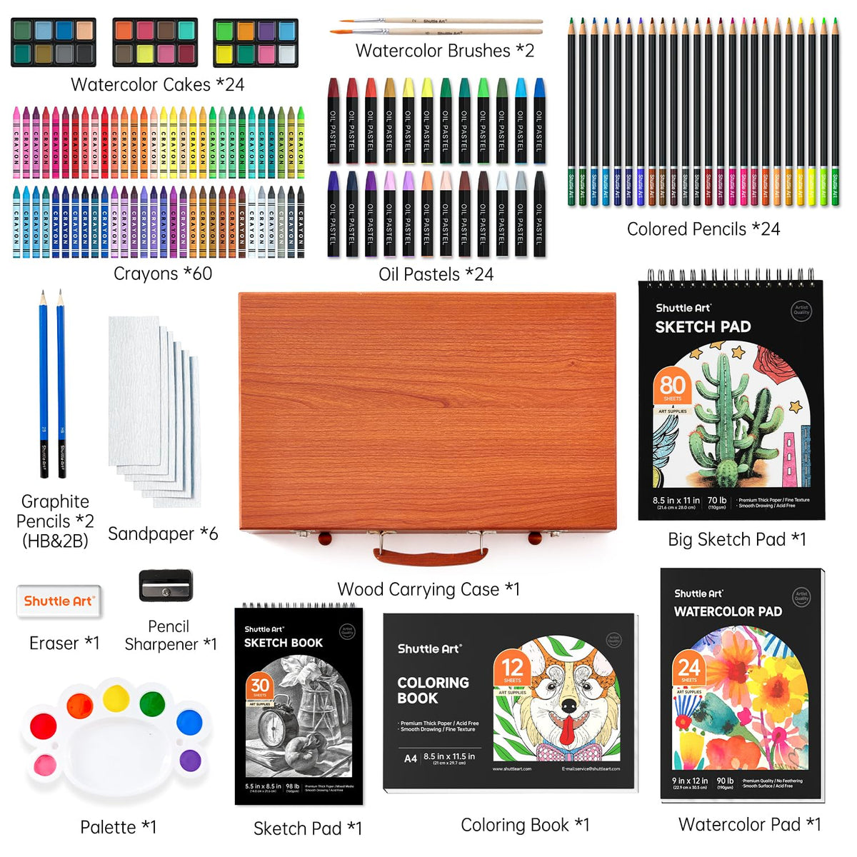 Shuttle Art 149 Piece Deluxe Art Set, Art Supplies in Wooden Case, Painting Drawing Art Kit with