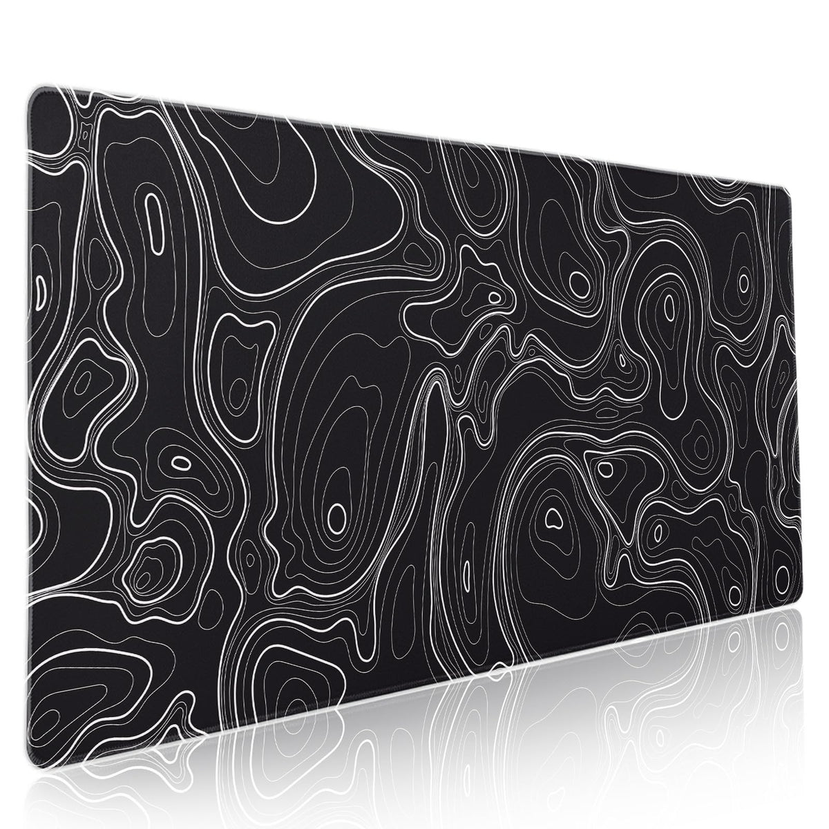 Topographic Map Black Gaming Mouse Pad XXL Minimalist Topo Geographic White Lines Extended Large
