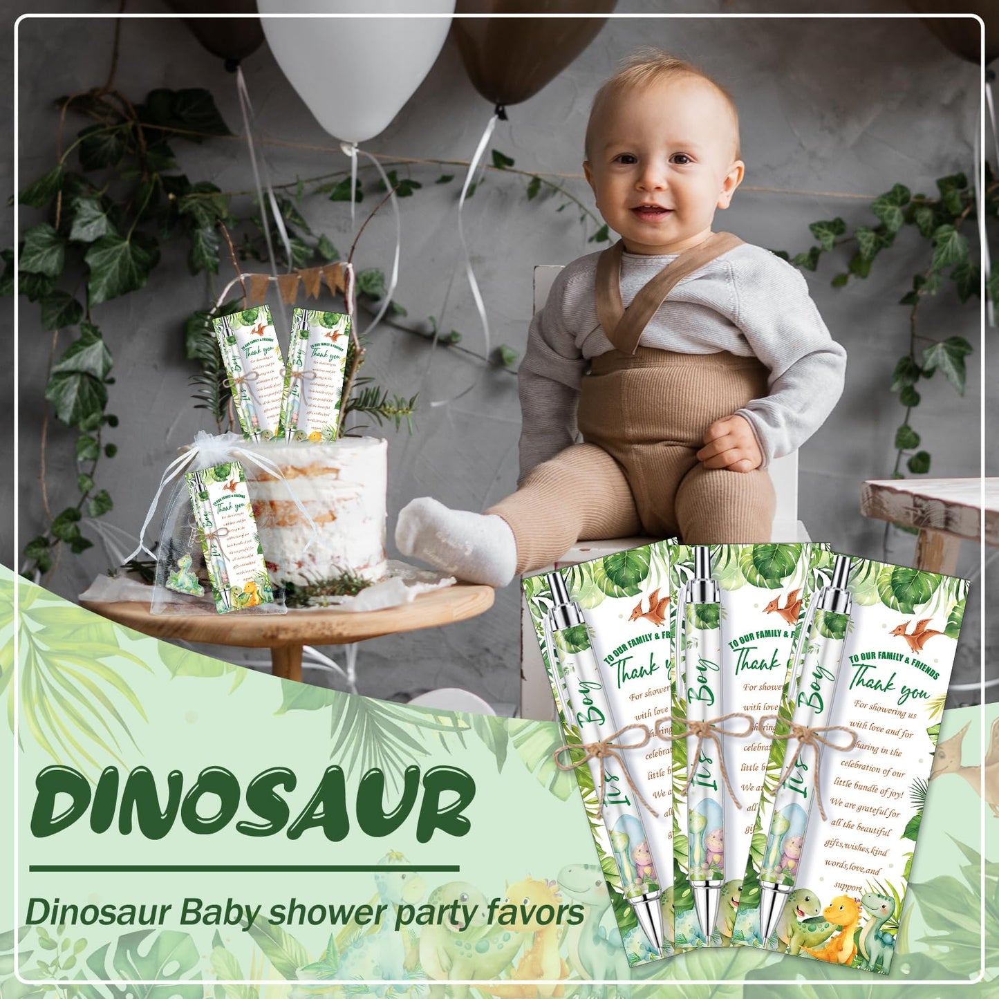 EYNDYN 289 Pieces Dinosaur Baby Shower Favors for Guest It's a Boy Ballpoint Pens and Keychains