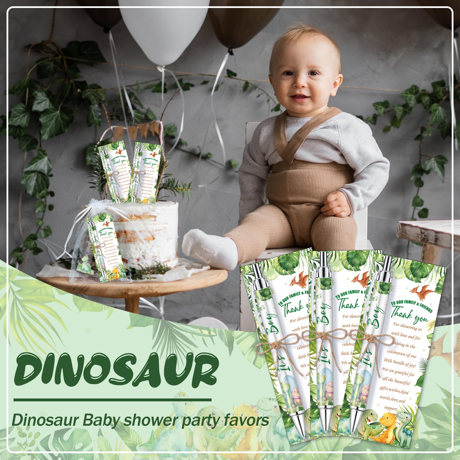 EYNDYN 289 Pieces Dinosaur Baby Shower Favors for Guest It's a Boy Ballpoint Pens and Keychains