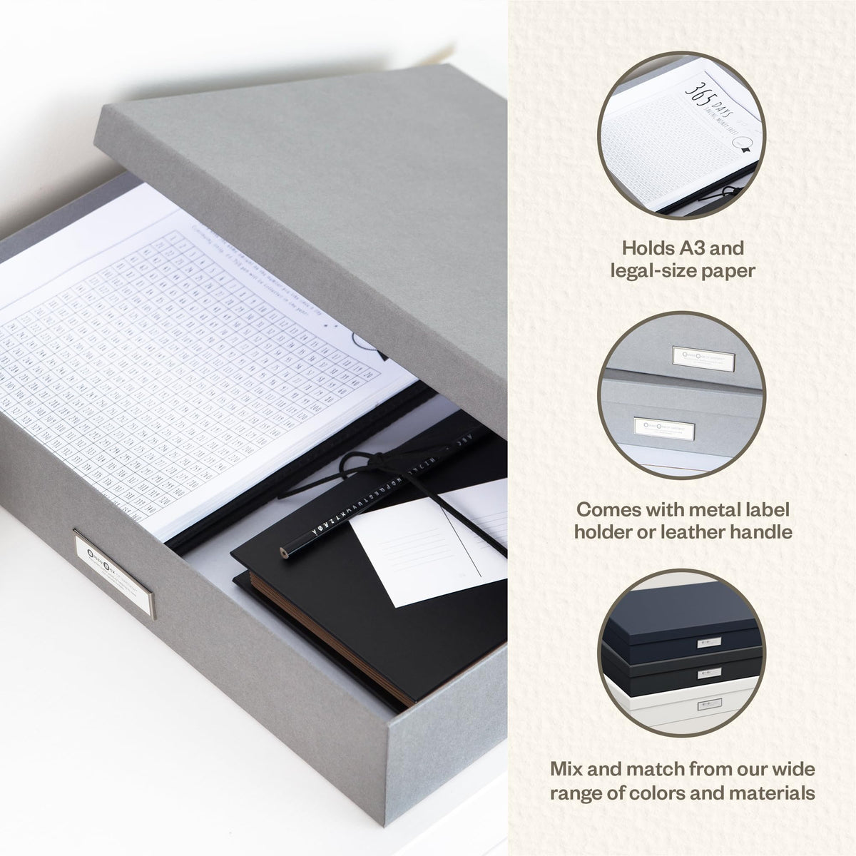 Bigso Sverker Fiberboard Legal and Art Storage Box | Scrapbook Storage Box for Loose Papers and