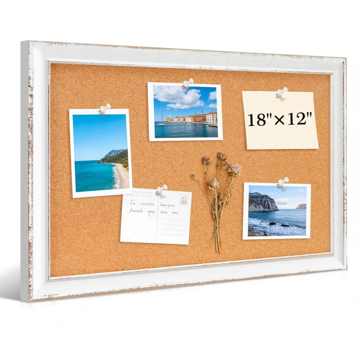 DOLLAR BOSS Distressed White Cork Board, 18"x12" Bulletin Board