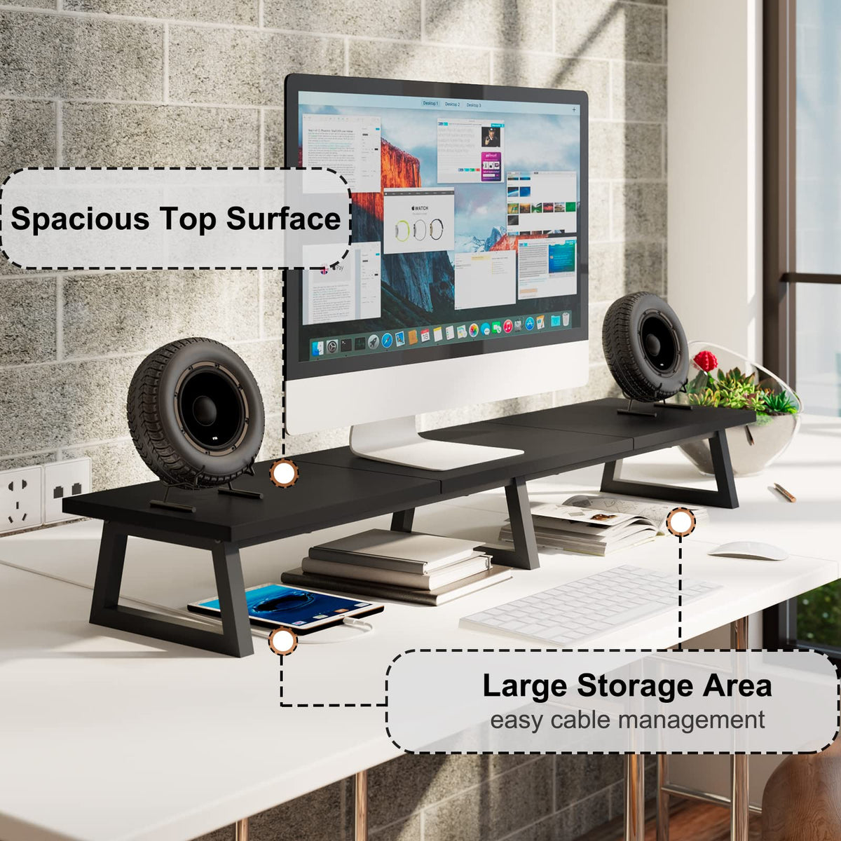TEAMIX 42 inch Large Dual Monitor Riser, Desk Organizer Stand for TV Laptop