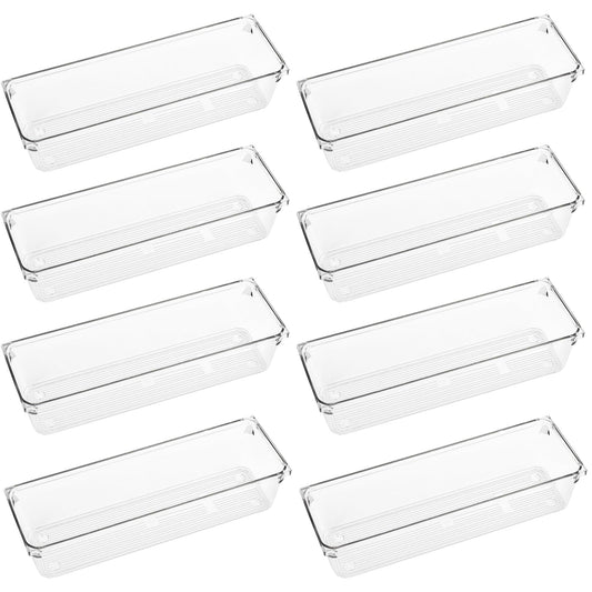LotFancy 8 Pack Clear Plastic Drawer Organizer Bins, Small Item Organizers
