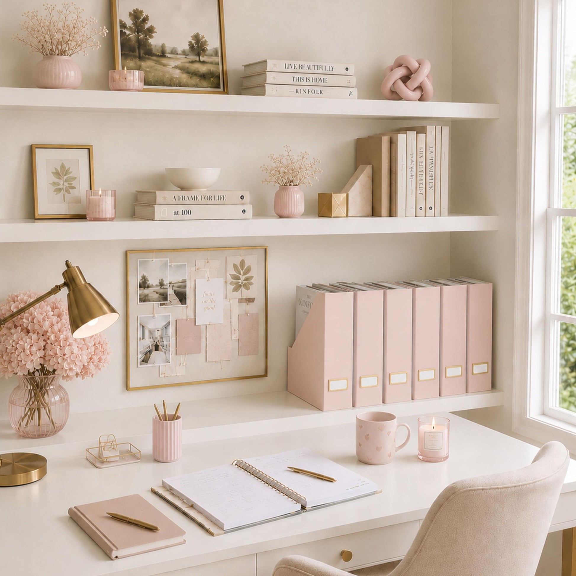 BLU MONACO | Cardboard Magazine File Holder Set of 6 Pink | Vertical Magazine File Holder with Gold