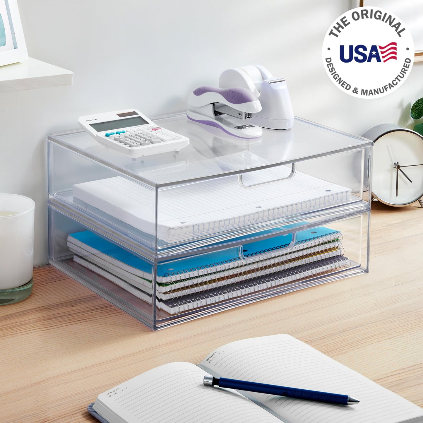 STORi STAX Plastic Stackable Organizer Drawers (Set of 2) Clear | 12.5" Wide | Set Includes Two