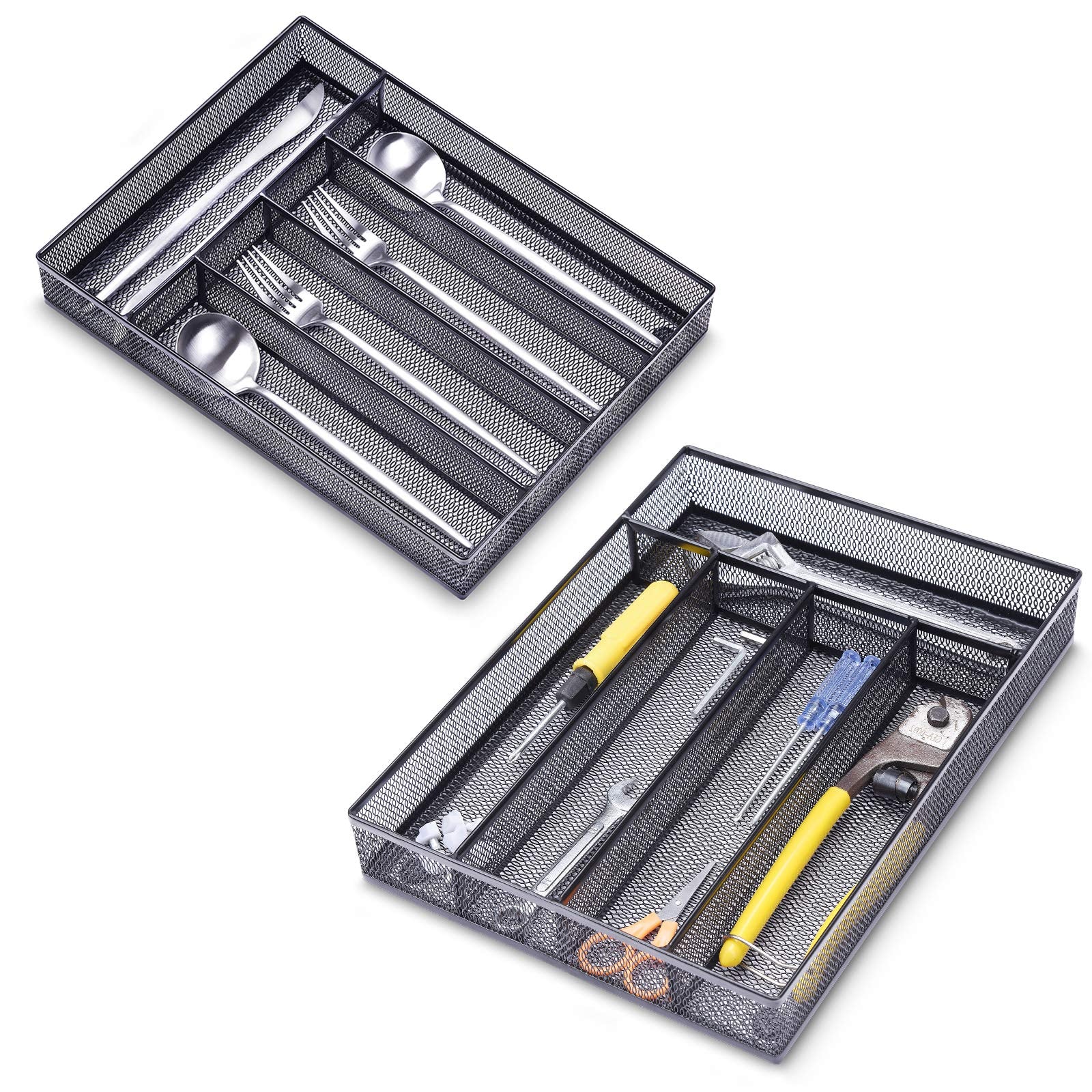 WuGeShop Office Desk Drawer Organizer, 5 Compartments Mesh Drawer Organizer Tray for Storage Art