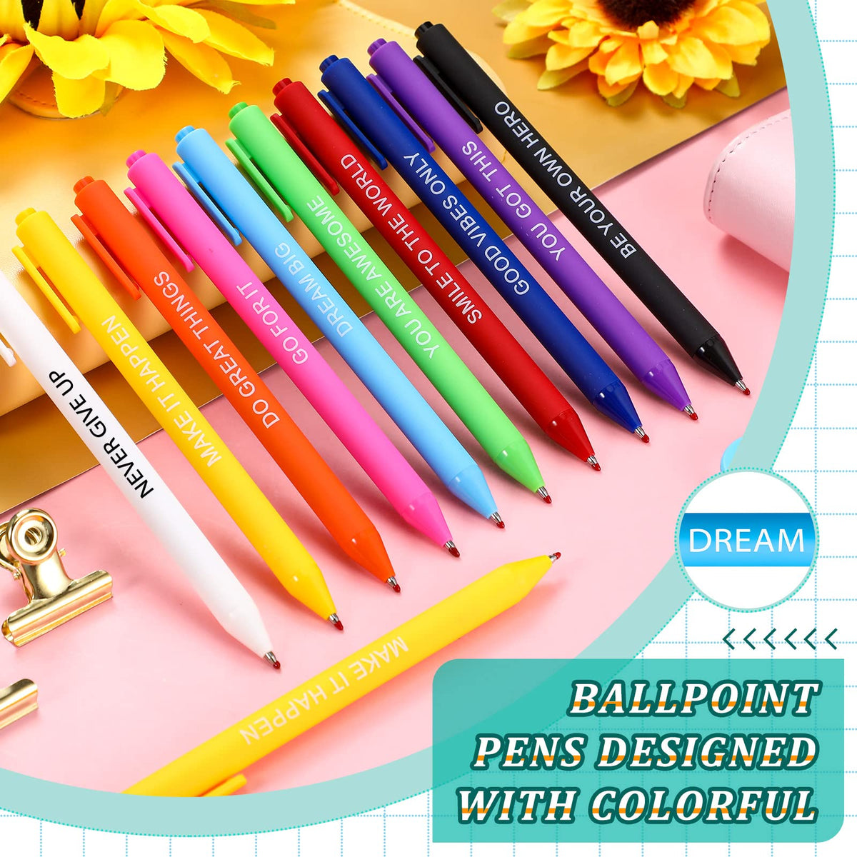 Crtiin 50 Pcs Inspirational Pens Bulk Assorted Color, Motivational