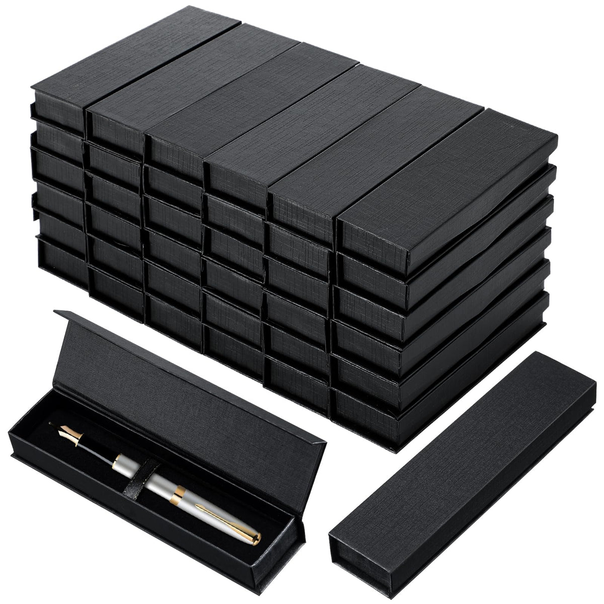 Gersoniel 40 Pcs Pen Gift Box Empty Black Cardboard Pen Case with Cushion