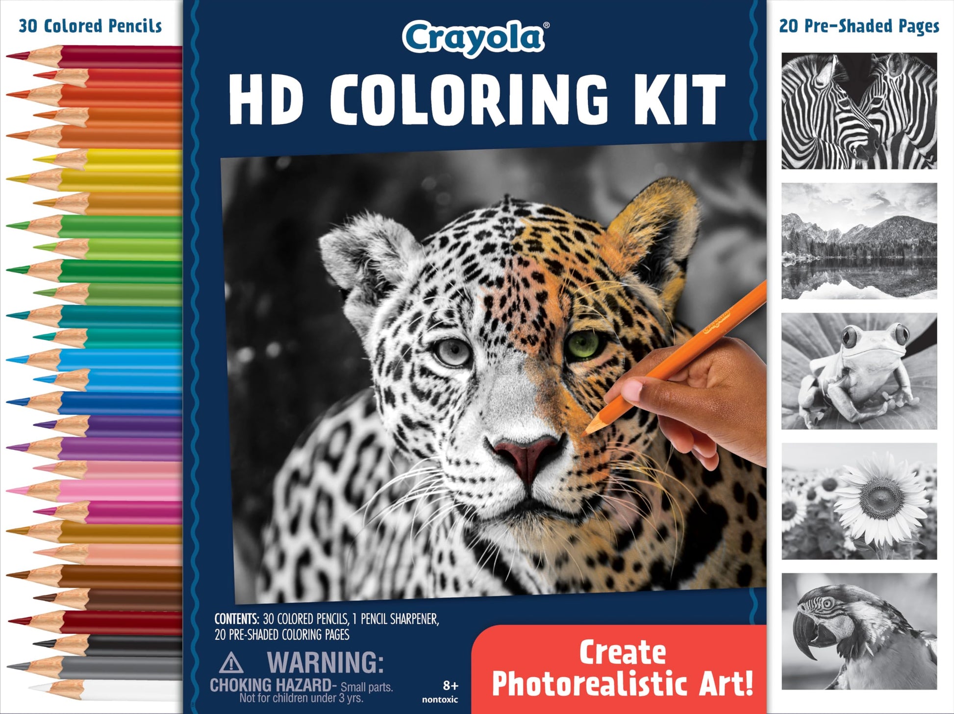 Crayola HD Coloring Kit, 30 Colored Pencils & 20 Adult Coloring Pages, Coloring Set for Adults &