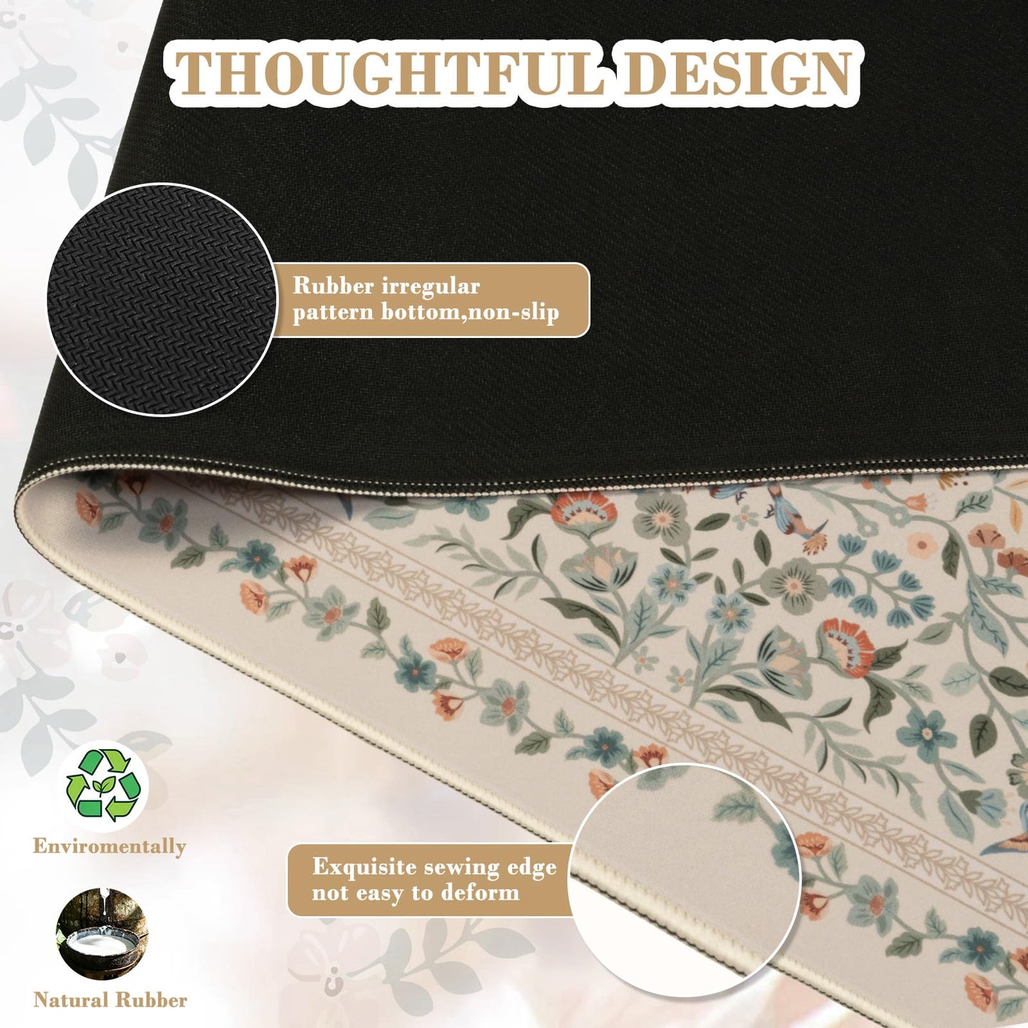 iCasso Aesthetic Desk Mat,31.5x11.8in Mouse Pads,Beige Floral