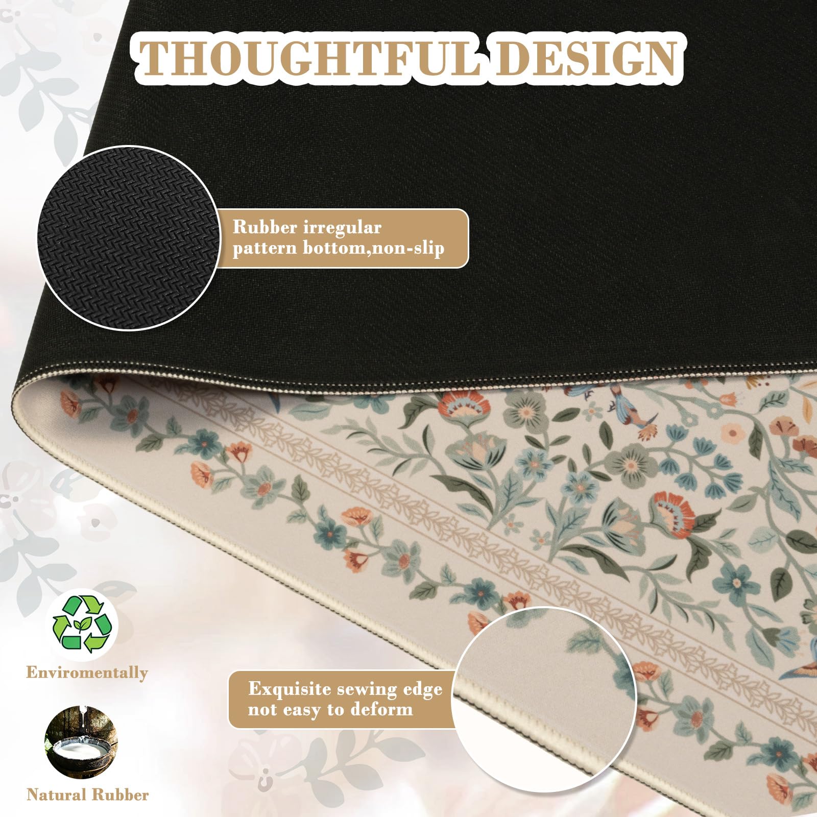 iCasso Aesthetic Desk Mat,31.5x11.8in Mouse Pads,Beige Floral