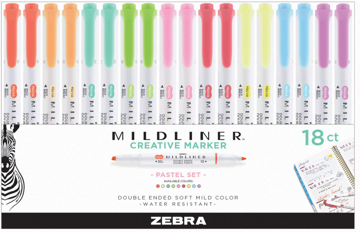 Zebra Pen Mildliner Highlighters, Double Ended Highlighter, Broad And Fine Tips, Pastel Colors