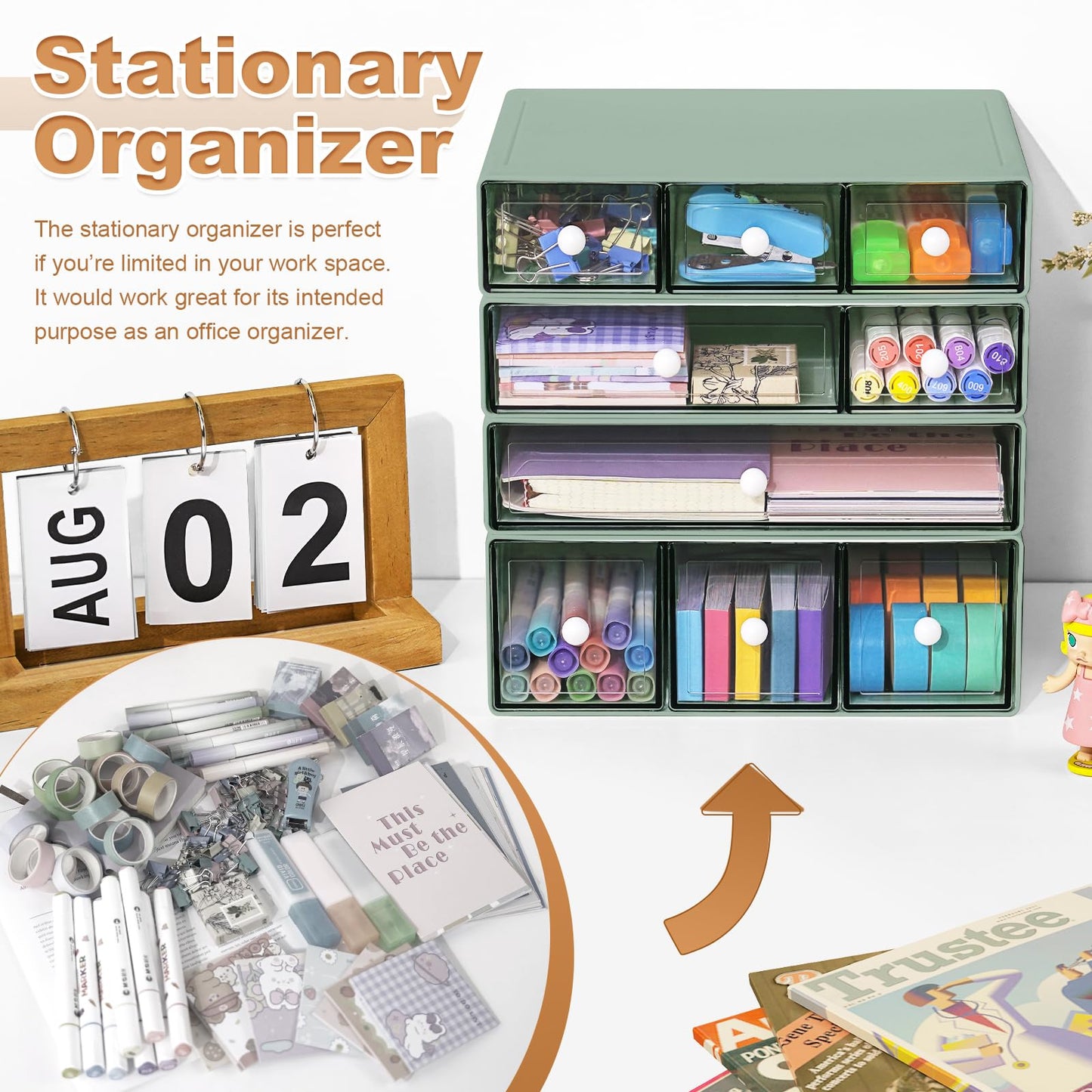 MYKASEN Desk Organizer with 9 Drawers, 4 Tier Plastic Stackable Storage Drawers for Desk Storage