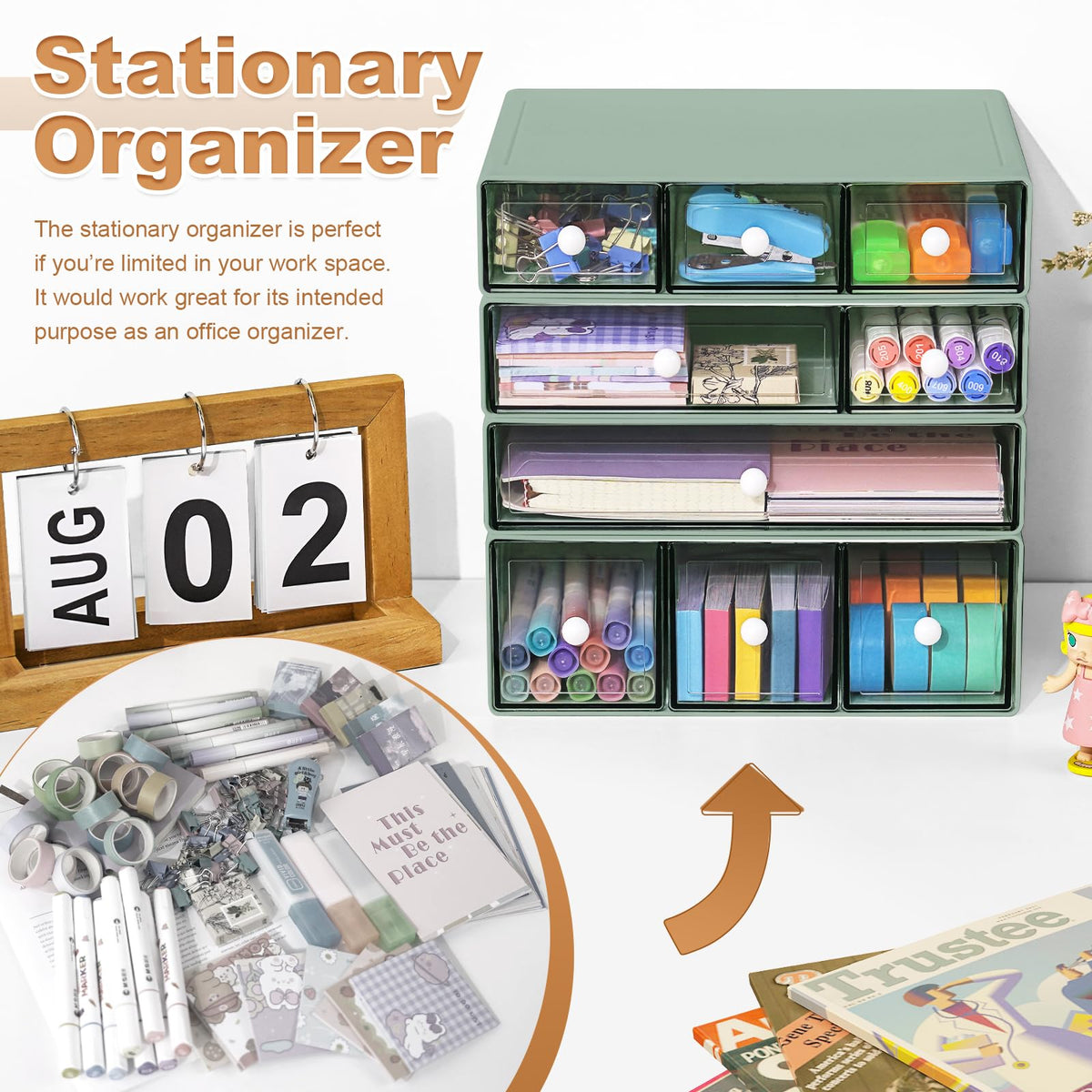 MYKASEN Desk Organizer with 9 Drawers, 4 Tier Plastic Stackable Storage Drawers for Desk Storage