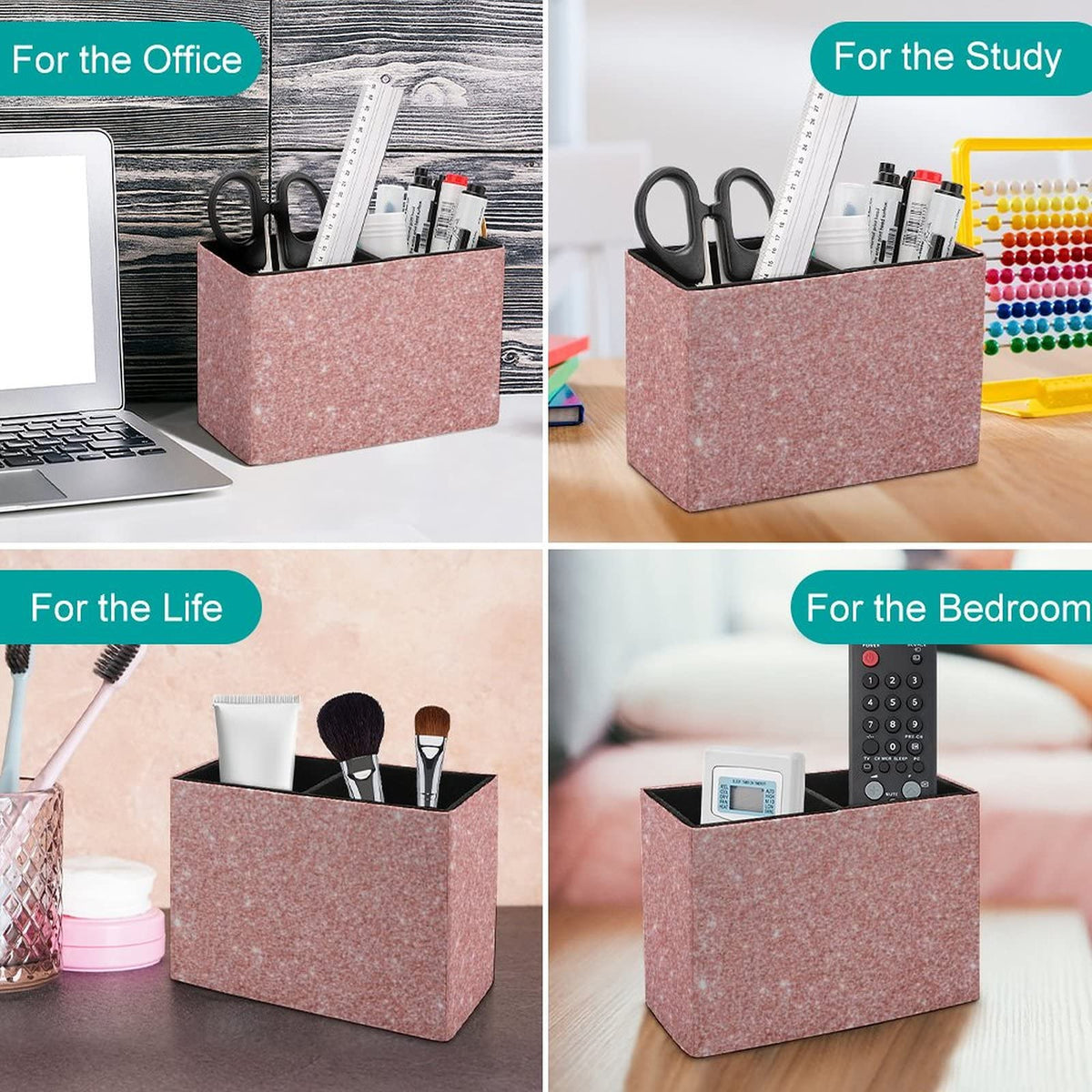 Niapessel Pencil Holder for Desk, Rose Gold Pink Glitter Pattern Print Pen Holder Storage Desktop