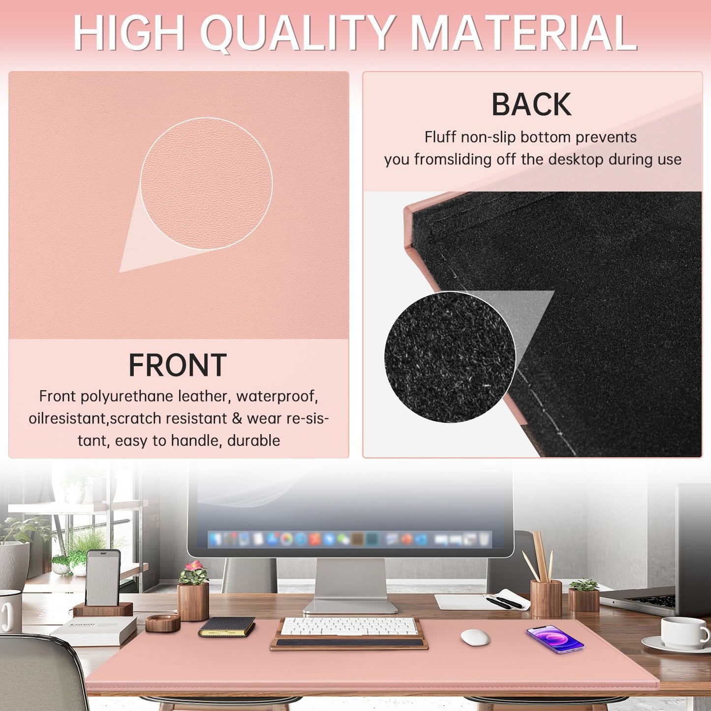 AKOZLIN 35.4"x 18.9" Soft PU Leather Surface Office Desk Mouse Mat Anti-Push Pad with Full Grip