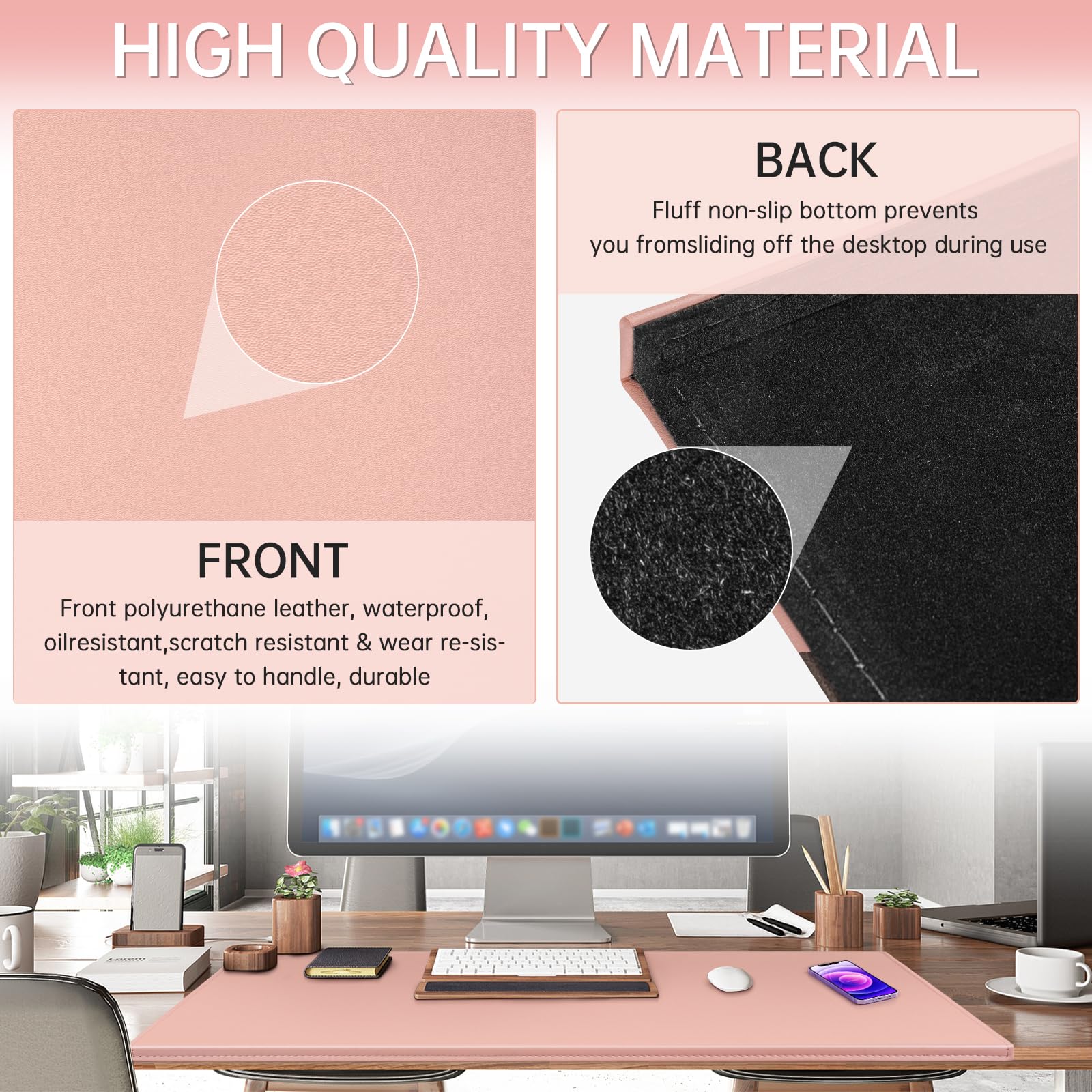 AKOZLIN 35.4"x 18.9" Soft PU Leather Surface Office Desk Mouse Mat Anti-Push Pad with Full Grip