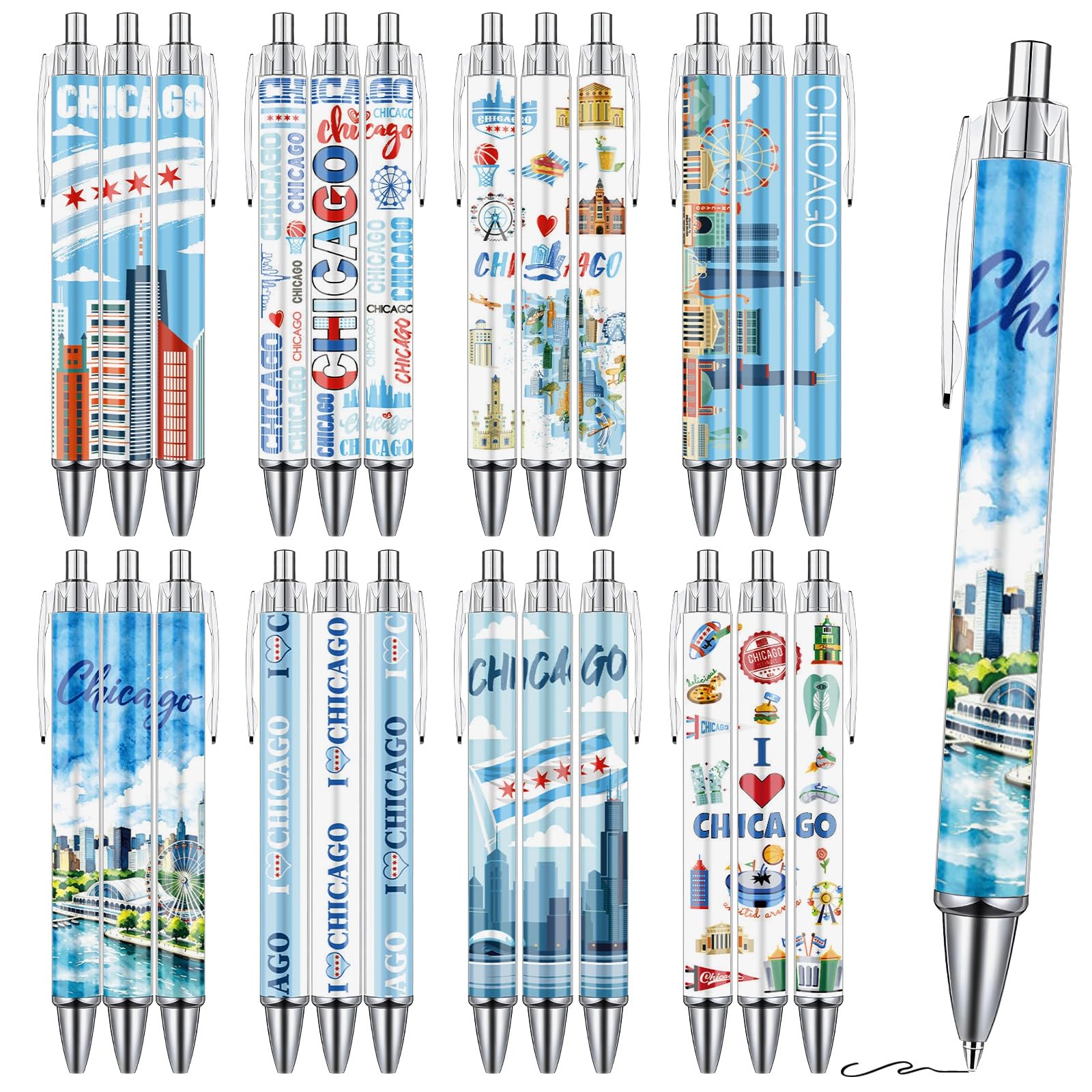Wxiben Chicago Ballpoint Pens Set - 24 Pcs Chicago Souvenirs Gifts Retro USA City Vacation