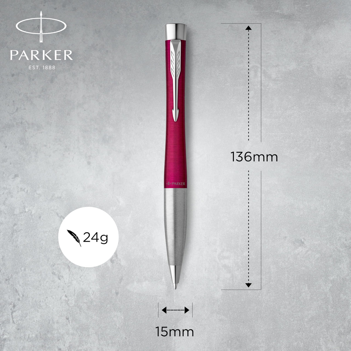 PARKER Urban Twist Ballpoint Pen | Vibrant Magenta with Chrome Trim | Medium Point Blue Ink Refill