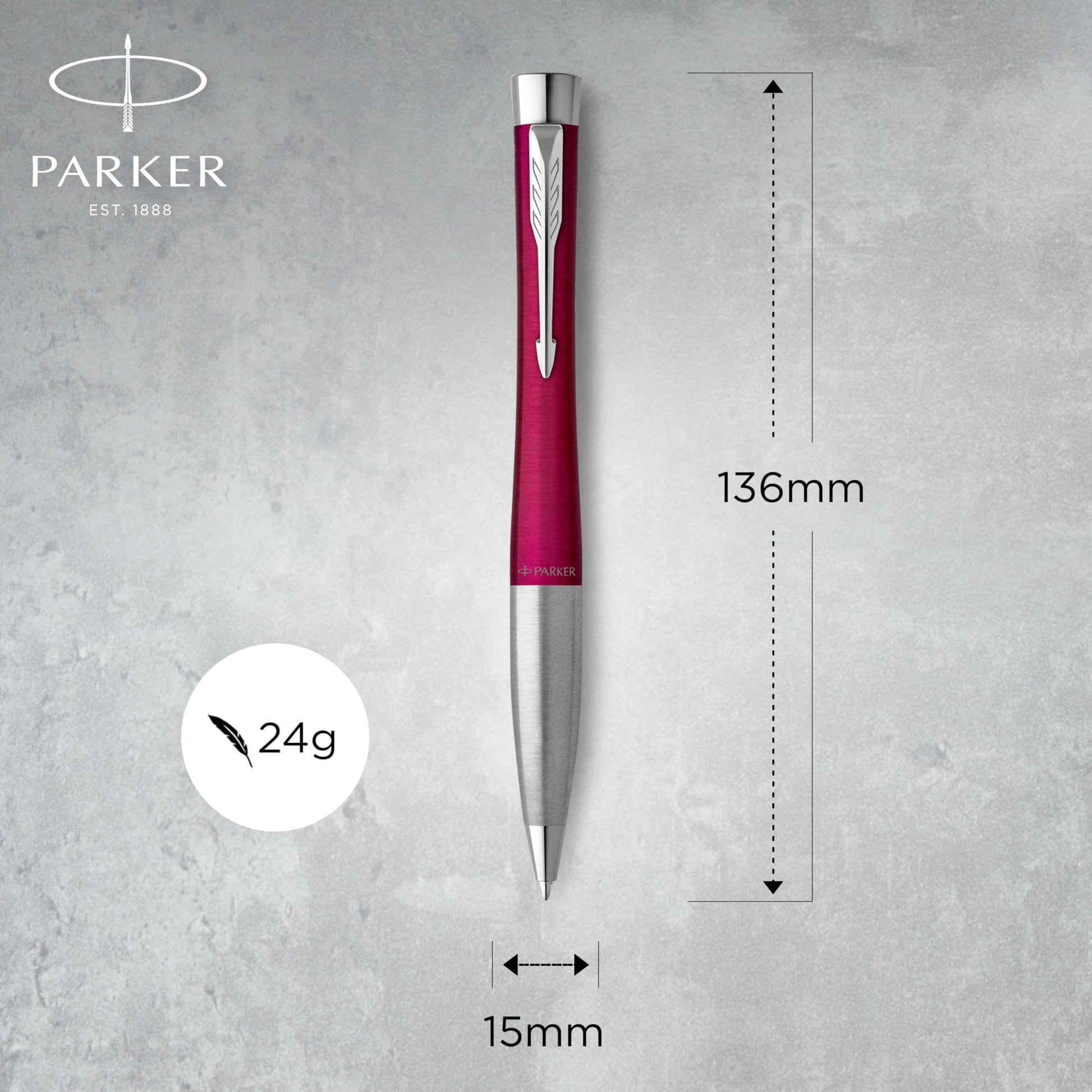 PARKER Urban Twist Ballpoint Pen | Vibrant Magenta with Chrome Trim | Medium Point Blue Ink Refill