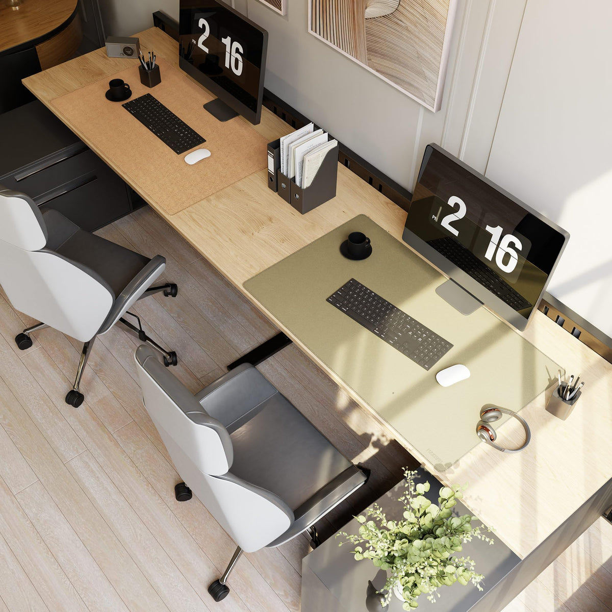 MAIDERN 40” x 24” Cork & Leather Desk Mat XL, Large Desk Pad (Golden)