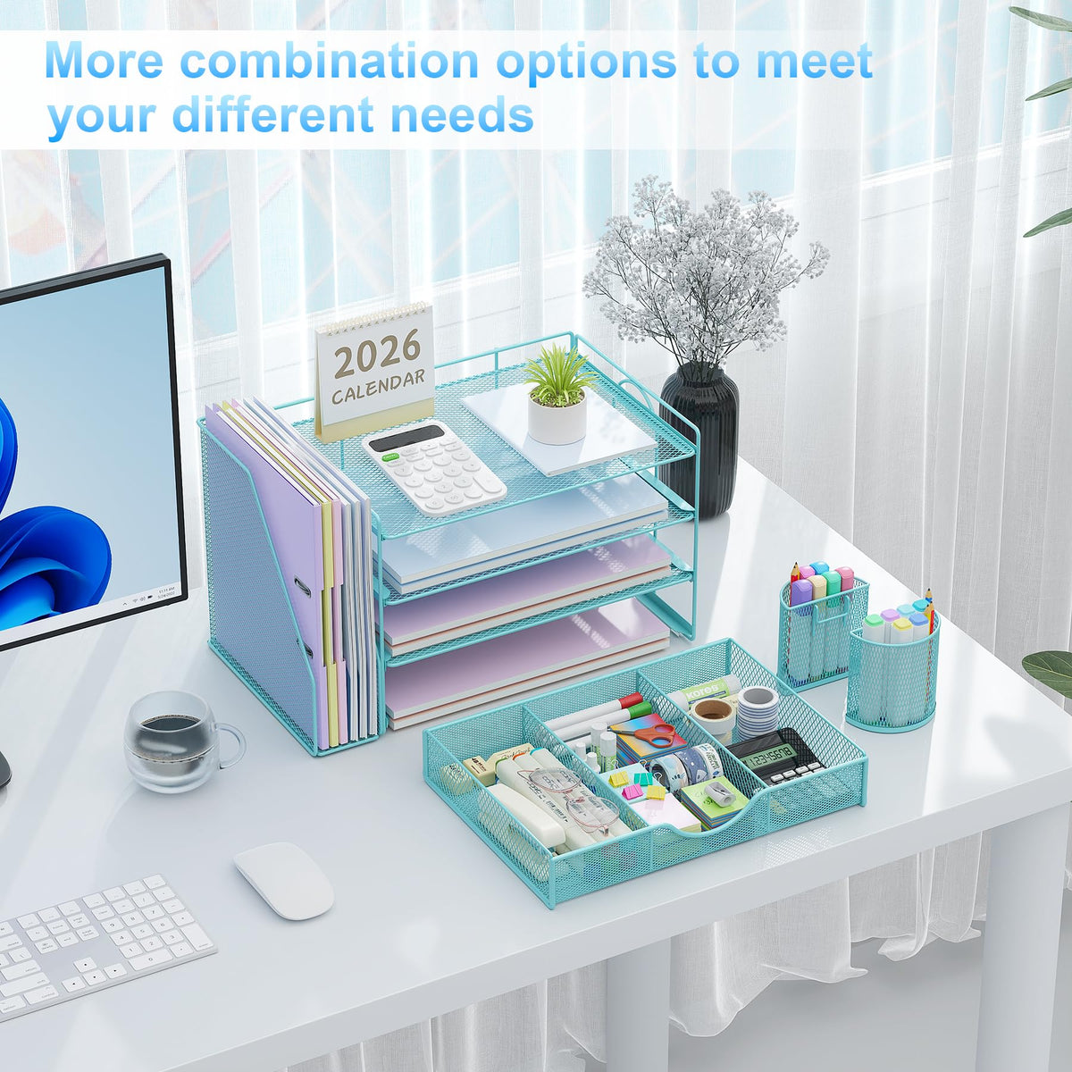 gianotter Desk Organizers and Accessories with File Holder, 4-Tier Desk Accessories & Workspace