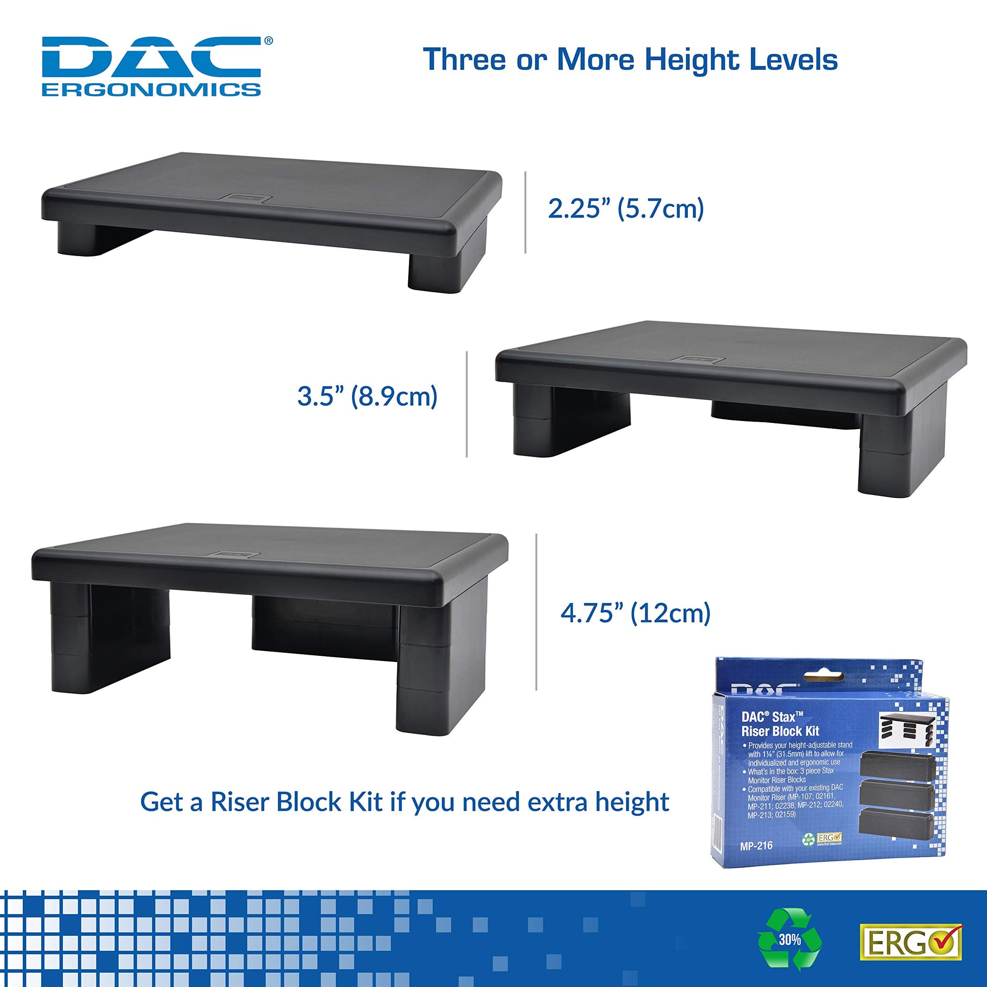 DAC STAX Computer Monitor Riser, Ultra-Sturdy Adjustable Desktop Monitor Stand, Supports up to 66