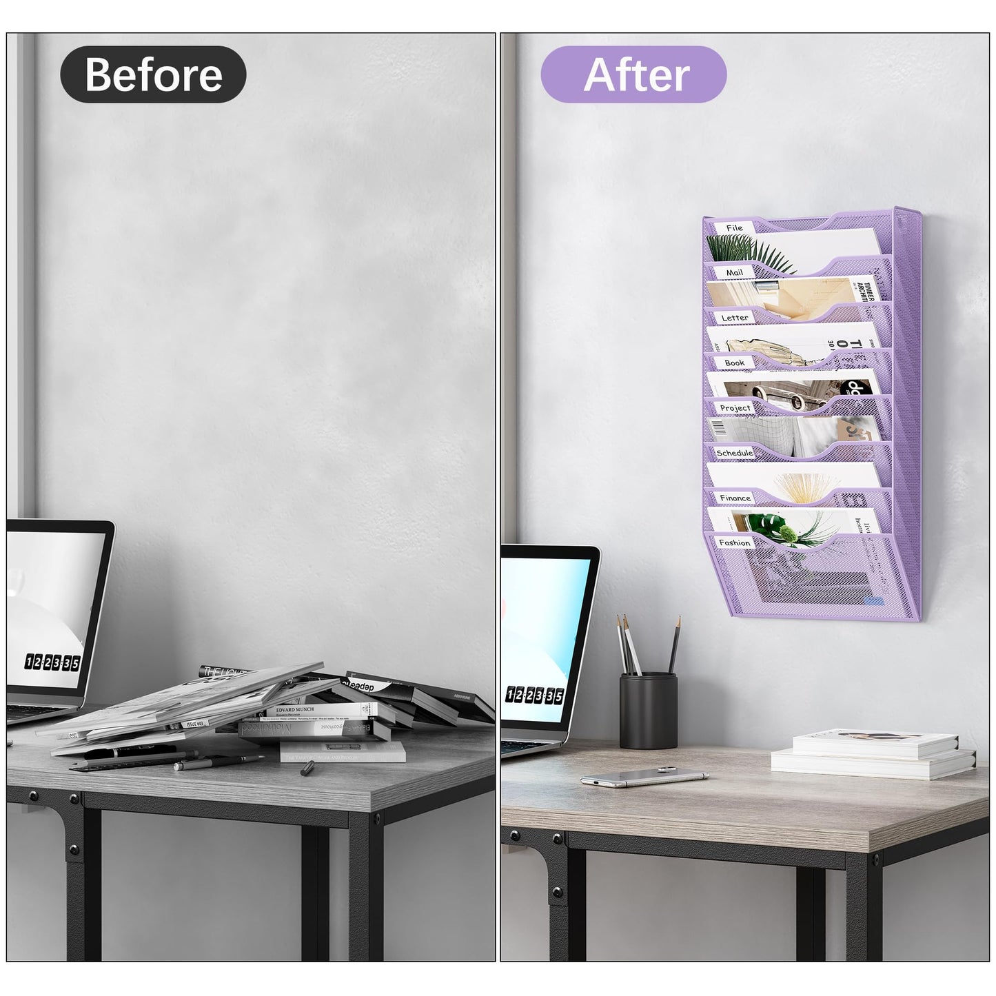 EasyPAG 8 Pocket Mesh Wall File Organizer, Hanging Paper Folder Holder with Classify Label