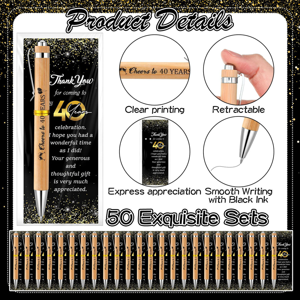 Sayglossy 50 Sets 40th Birthday Party Favors with Pens Andthank You Cards