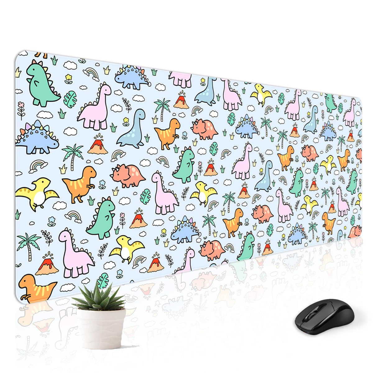 Stanoha Cute Desk Mat for Keyboard Desktop Extra Large Mouse Pad, Dinosaur