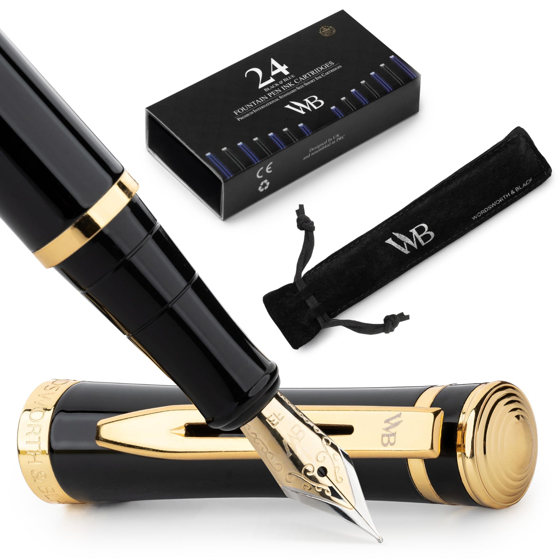 Wordsworth & Black Fountain Pen Set for Writing, Extra Fine Nib, Black
