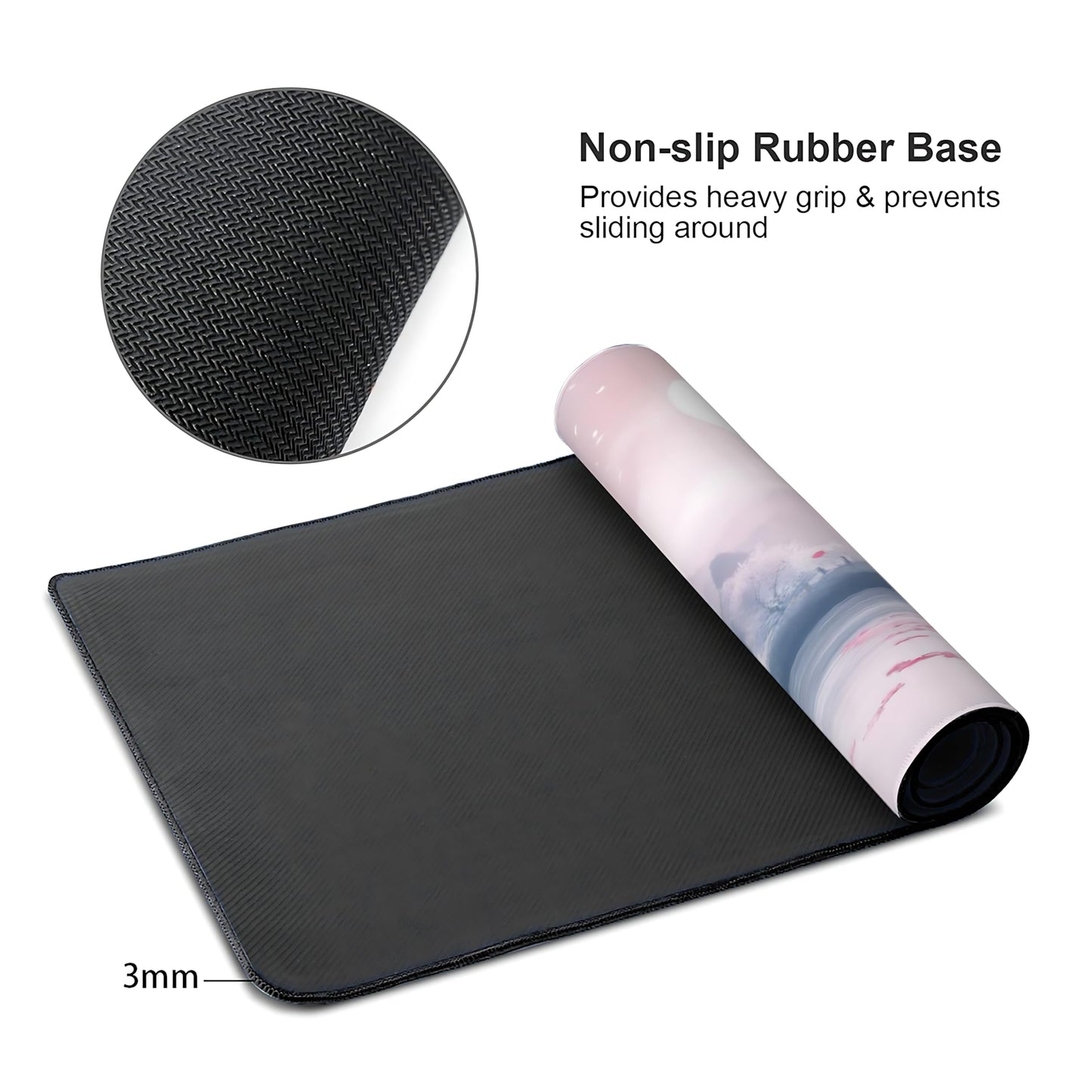 Aesthetic Scenery Gaming Mouse Pad, Blue Pink Japanese Desk Mat with Anti-Slip Base & Stitched