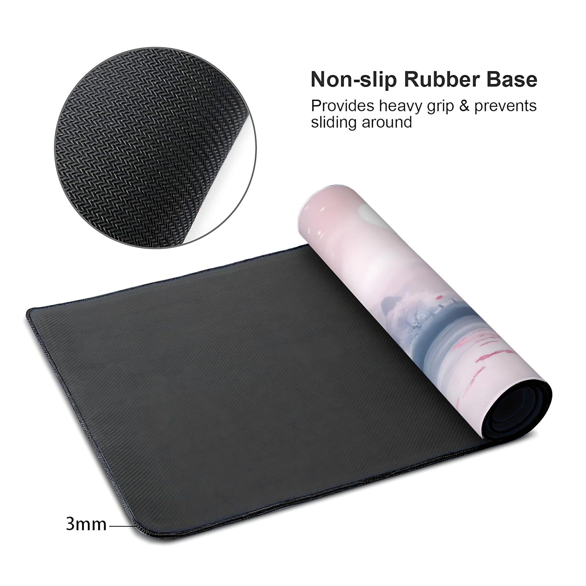 Aesthetic Scenery Gaming Mouse Pad, Blue Pink Japanese Desk Mat with Anti-Slip Base & Stitched