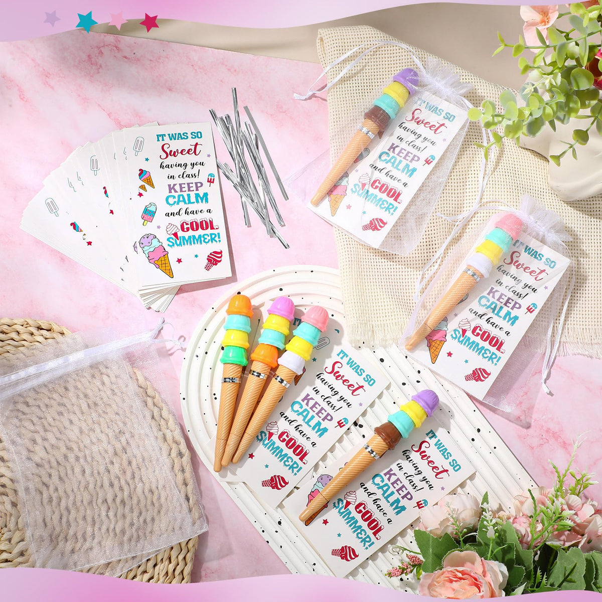 Marspark 30 Sets End of Year Student Gifts Bulk Summer Graduation Gifts Ice Cream Shaped Pens and
