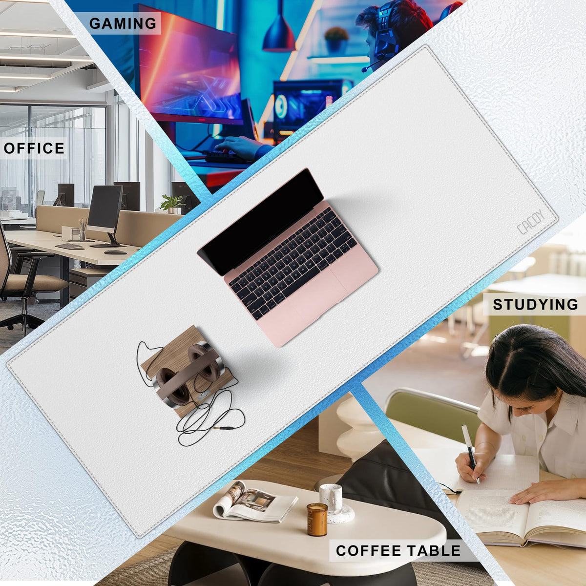 Cacoy Leather Desk Blotter Pad, 47.2" x 15.7" Oversized Mouse Pad XXL, Extended Computer Mouse Mat