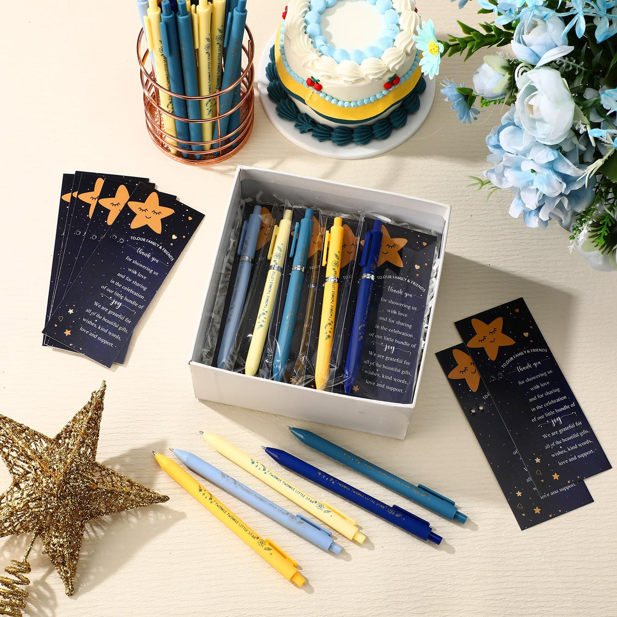 Engrowtic 50 Set Baby Shower Gifts Pens for Guest Twinkle Twinkle Little Star Baby Shower Party