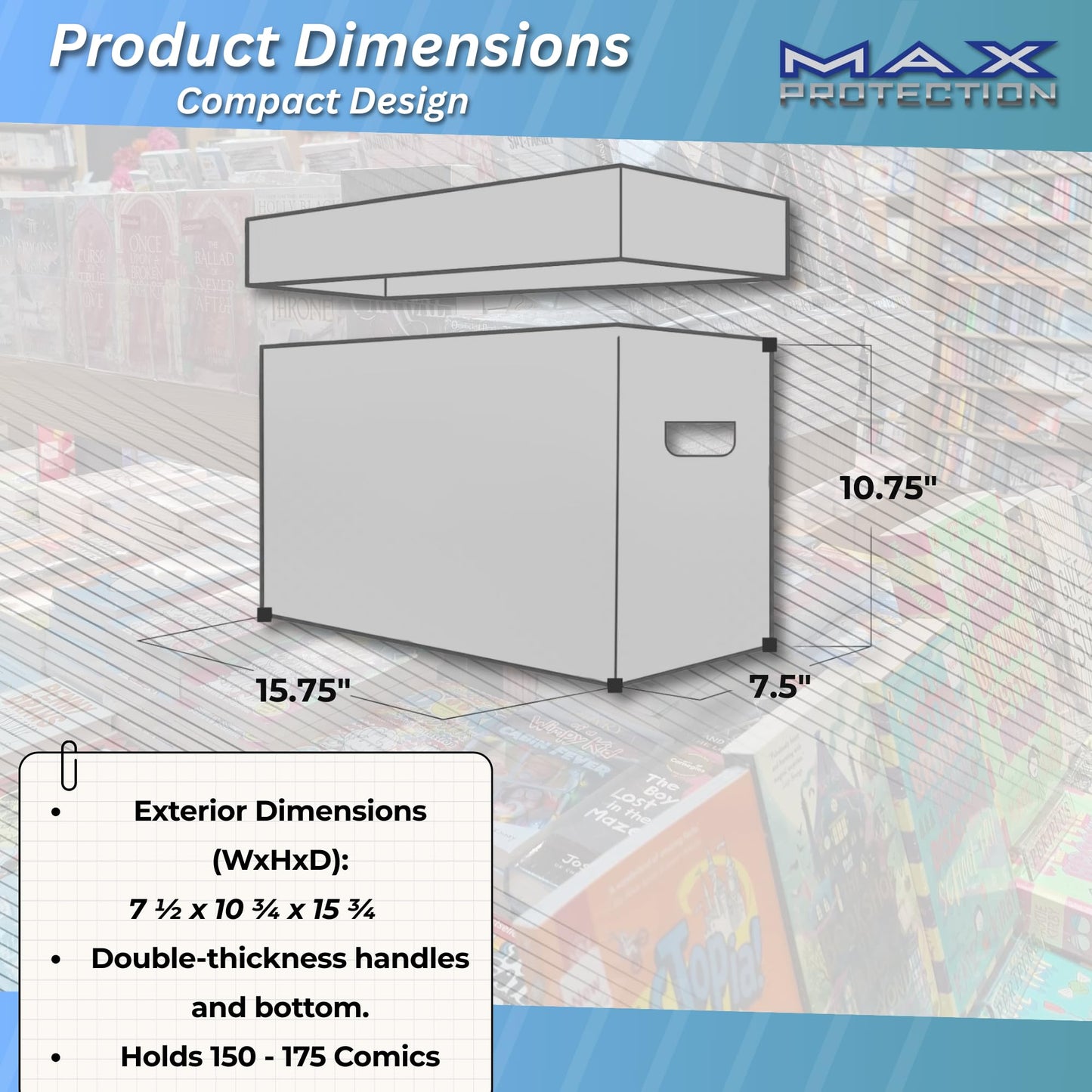 Max Protection Comic Book Storage Boxes - Short Cardboard Black Case for 150-175 Comic Books
