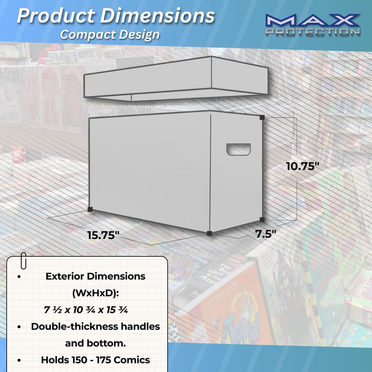 Max Protection Comic Book Storage Boxes - Short Cardboard Black Case for 150-175 Comic Books