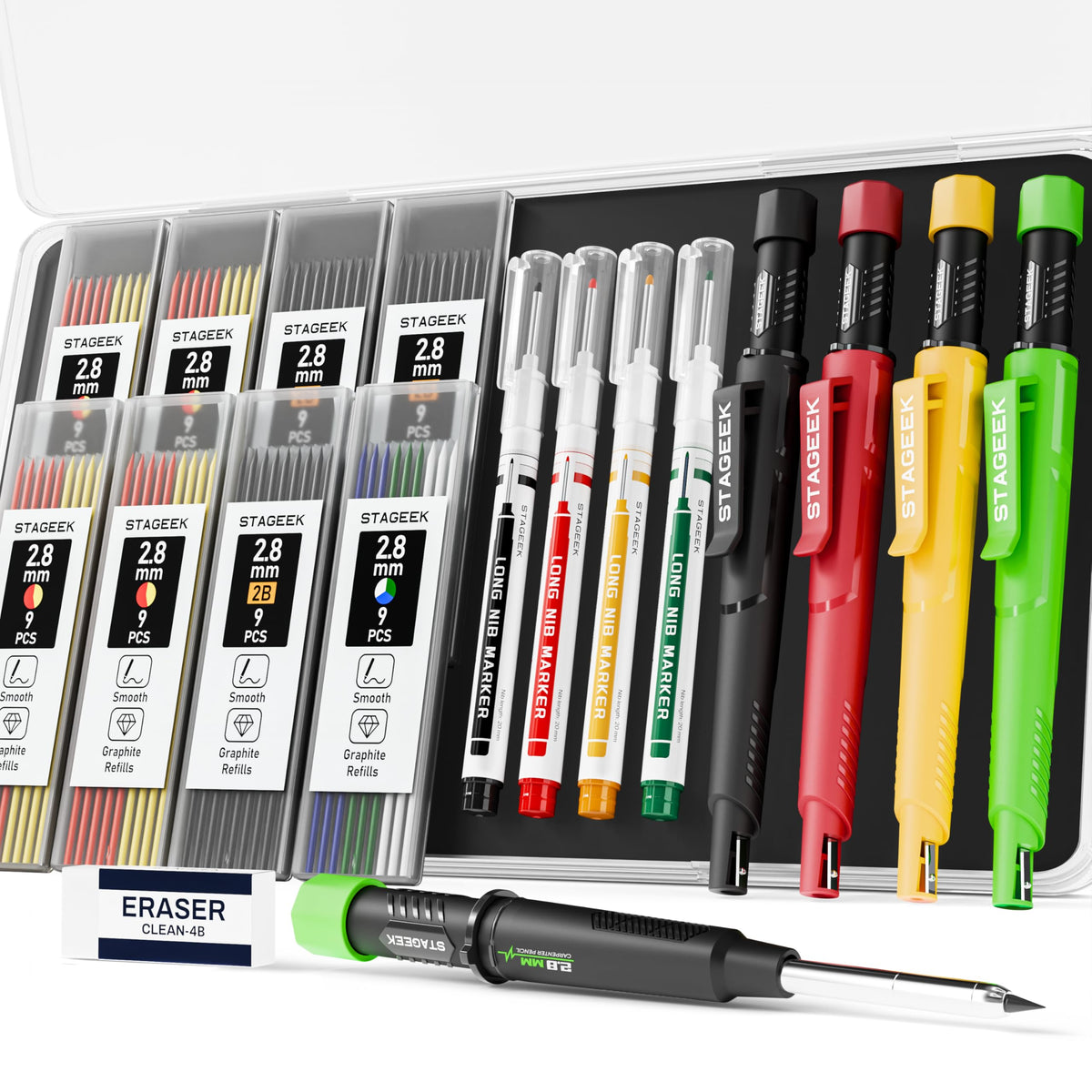 STAGEEK 2.8mm Mechanical Carpenter Pencils with Sharpener, 4 Pack