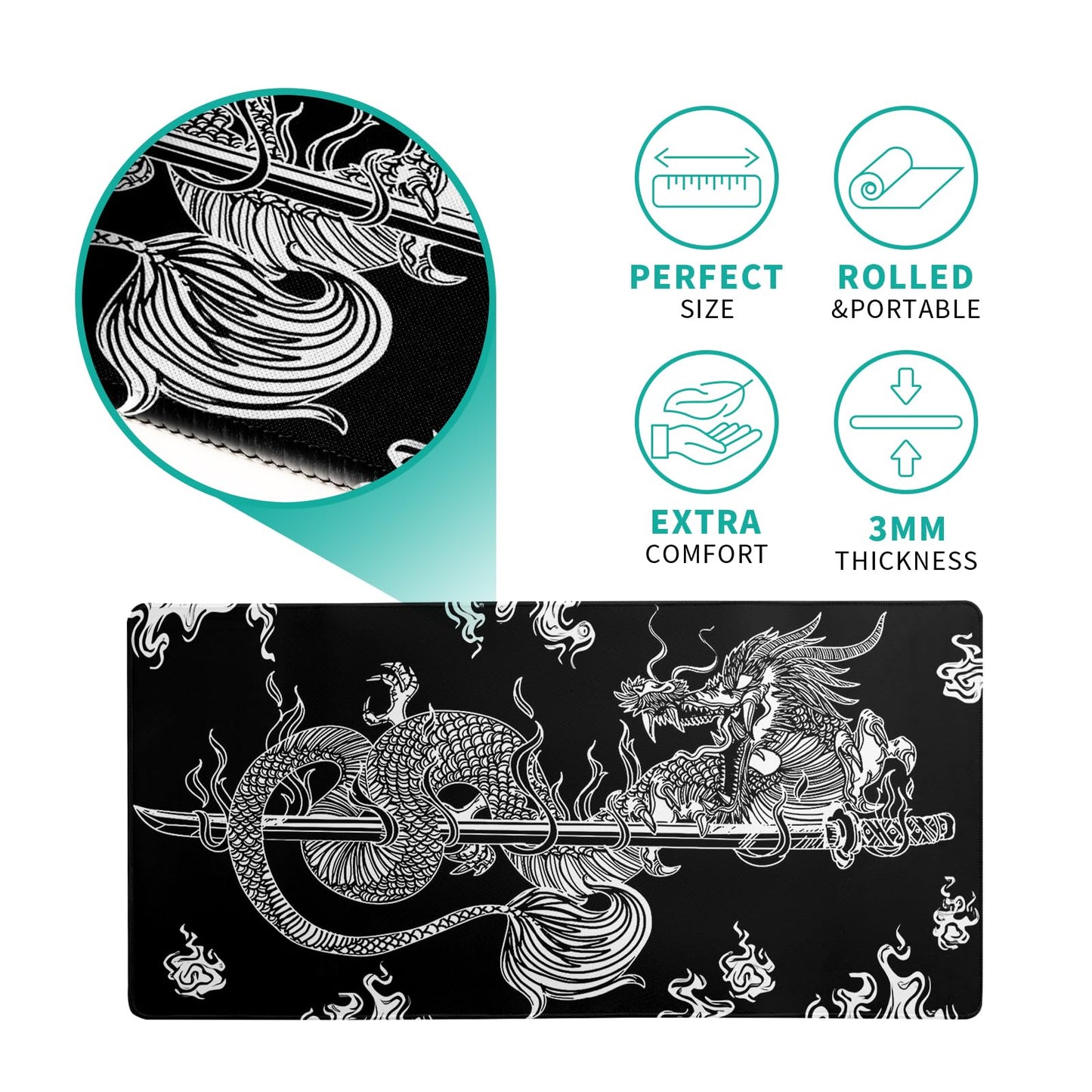 Dragon Gaming Mouse Pad Black Large Mouse Pad for Keyboard and Mousepad Desk Mat with 3mm Non-Slip