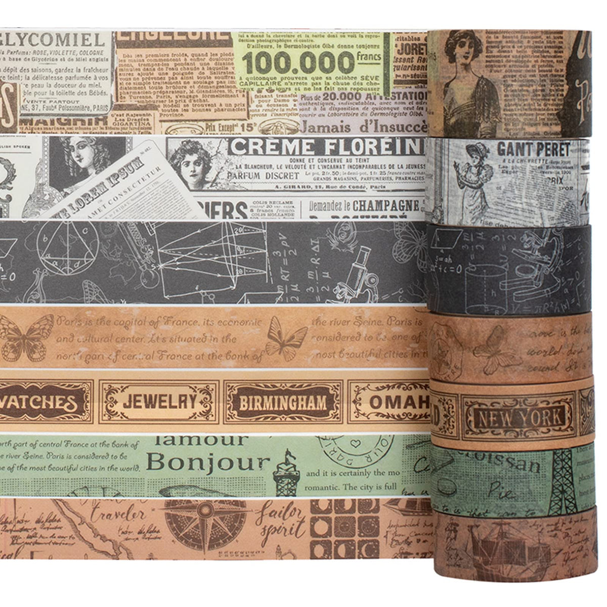 YUBX Vintage Washi Tape Set 10 Rolls Wide Decorative Antique Map Stamp Newspaper Masking Tapes for