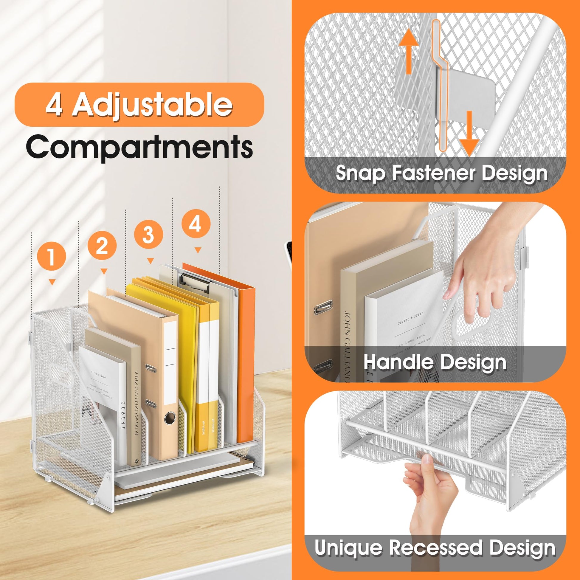 OrgMate 4 Vertical Mesh Desk Organizer with Paper Letter Tray, White