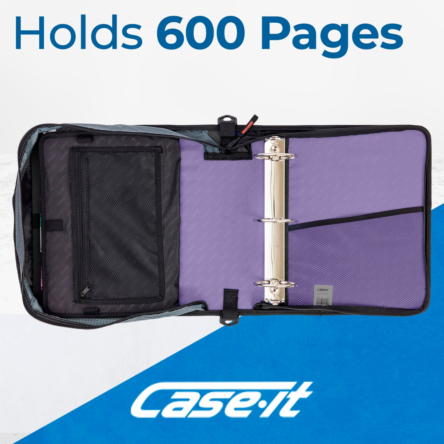 Case-it School Zipper Binder | 3-Inch O-Rings | 600-Sheet | D-146 Lavender