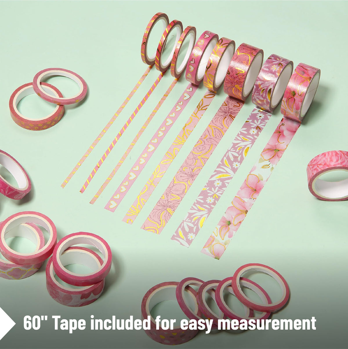 Mr. Pen- Washi Tape Set, 21 Rolls, Assorted Sizes, Floral Pink