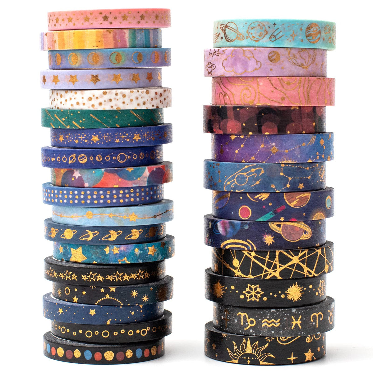 YUBX Skinny Galaxy Washi Tape Set 30 Rolls Gold Foil Decorative Starry Space Masking Tapes for